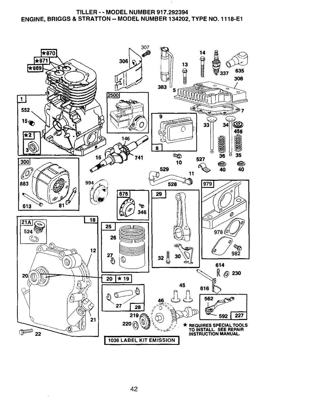 Craftsman 917.292394 owner manual ENGINE, Briggs & Stratton --MODEL Number 134202, Type no -E1 