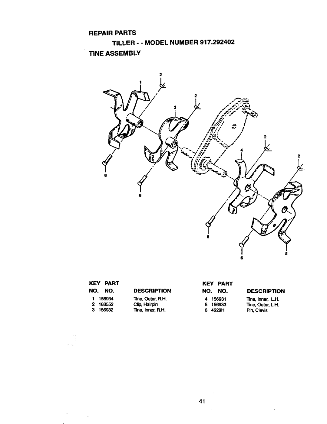 Craftsman 917.292402 owner manual Tine Assembly 