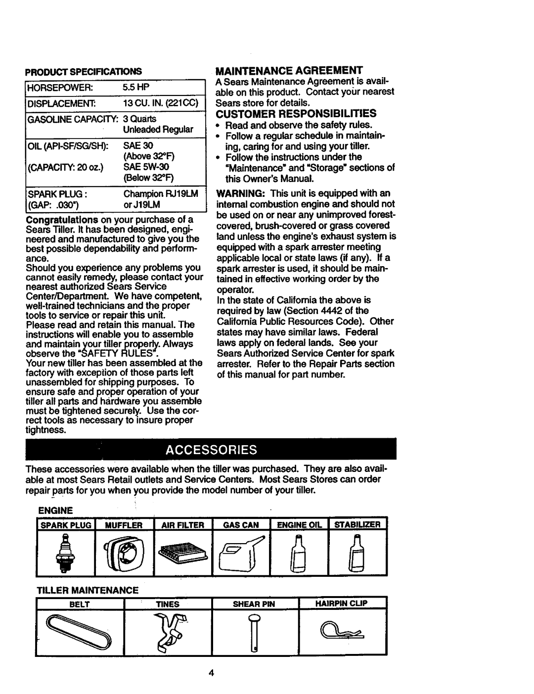 Craftsman 917.292402 owner manual Maintenance Agreement, Customer Responsibilities 