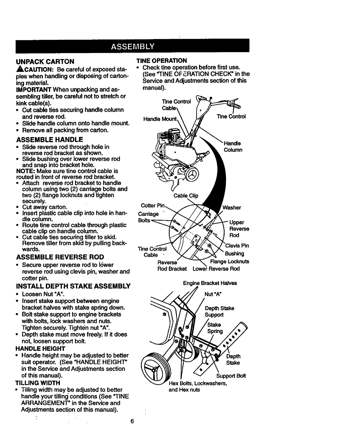 Craftsman 917.292402 owner manual Unpack Carton, Assemble Handle 