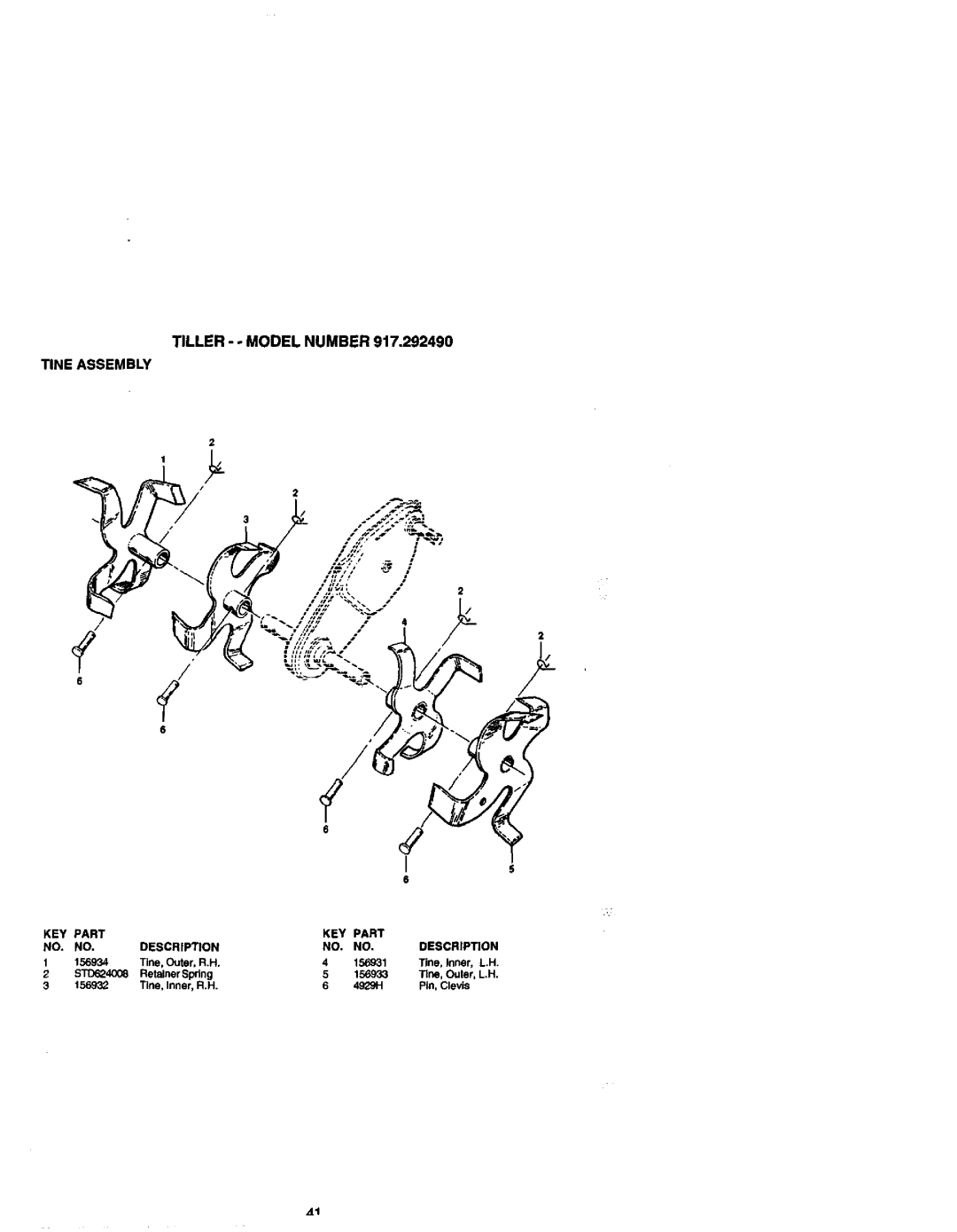 Craftsman 917.29249 owner manual Tine Assembly, KEY Part 