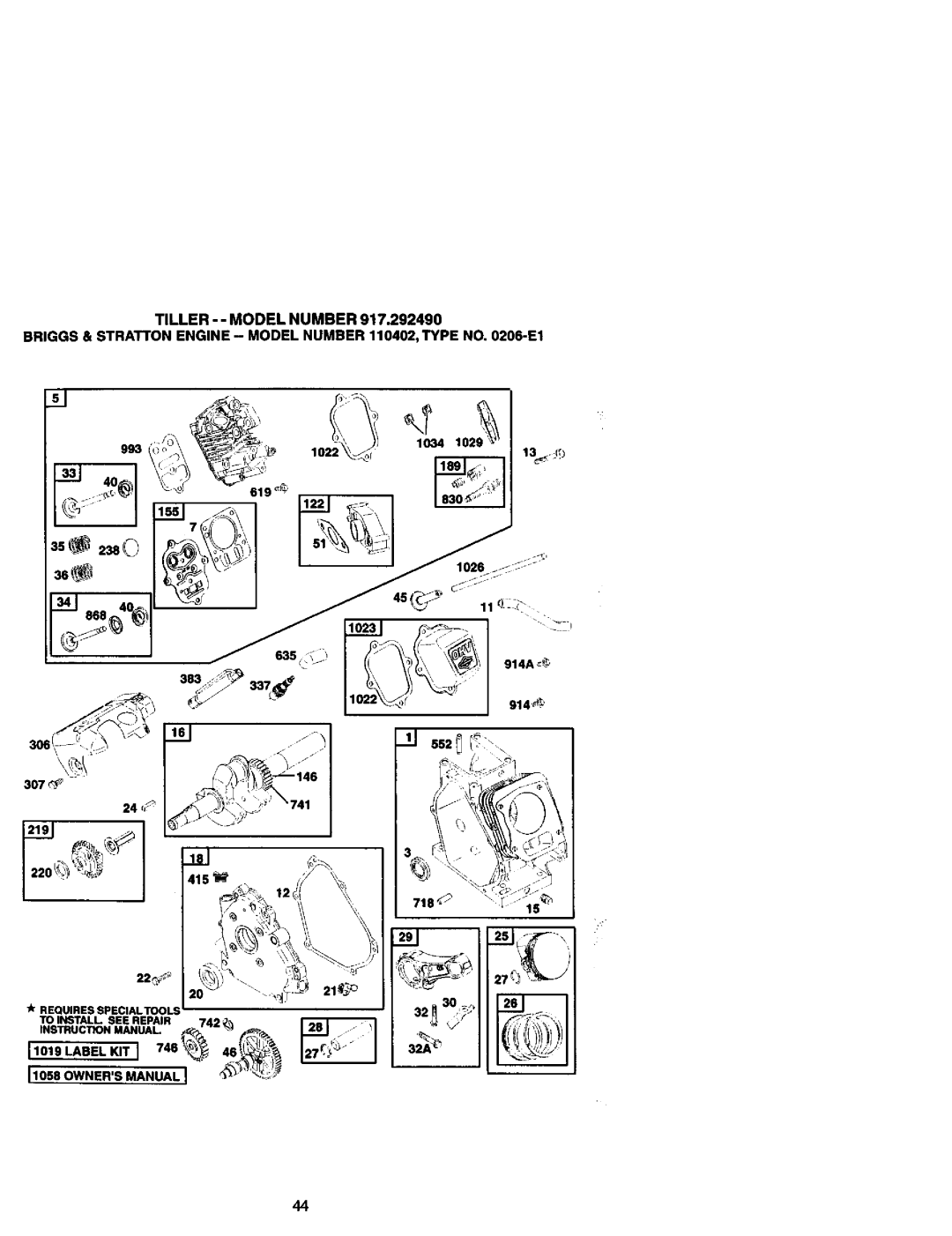 Craftsman 917.29249 owner manual Briggs & Stratton ENGINE- Model Number 110402,TYPE no -E1, 21. o 