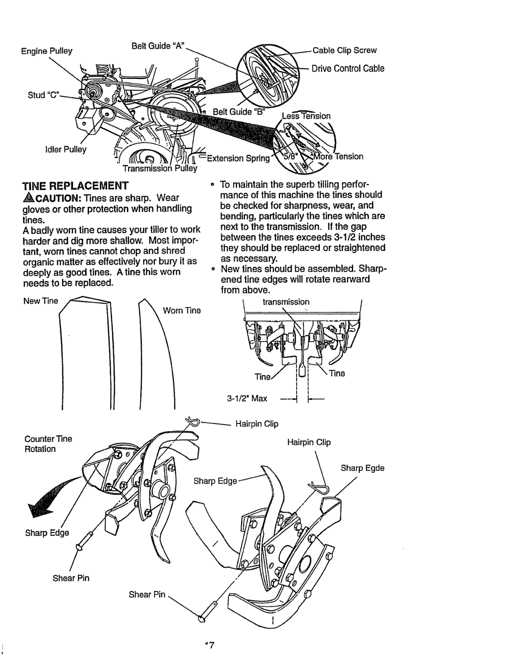 Craftsman 917.2933 owner manual Tine Replacement 