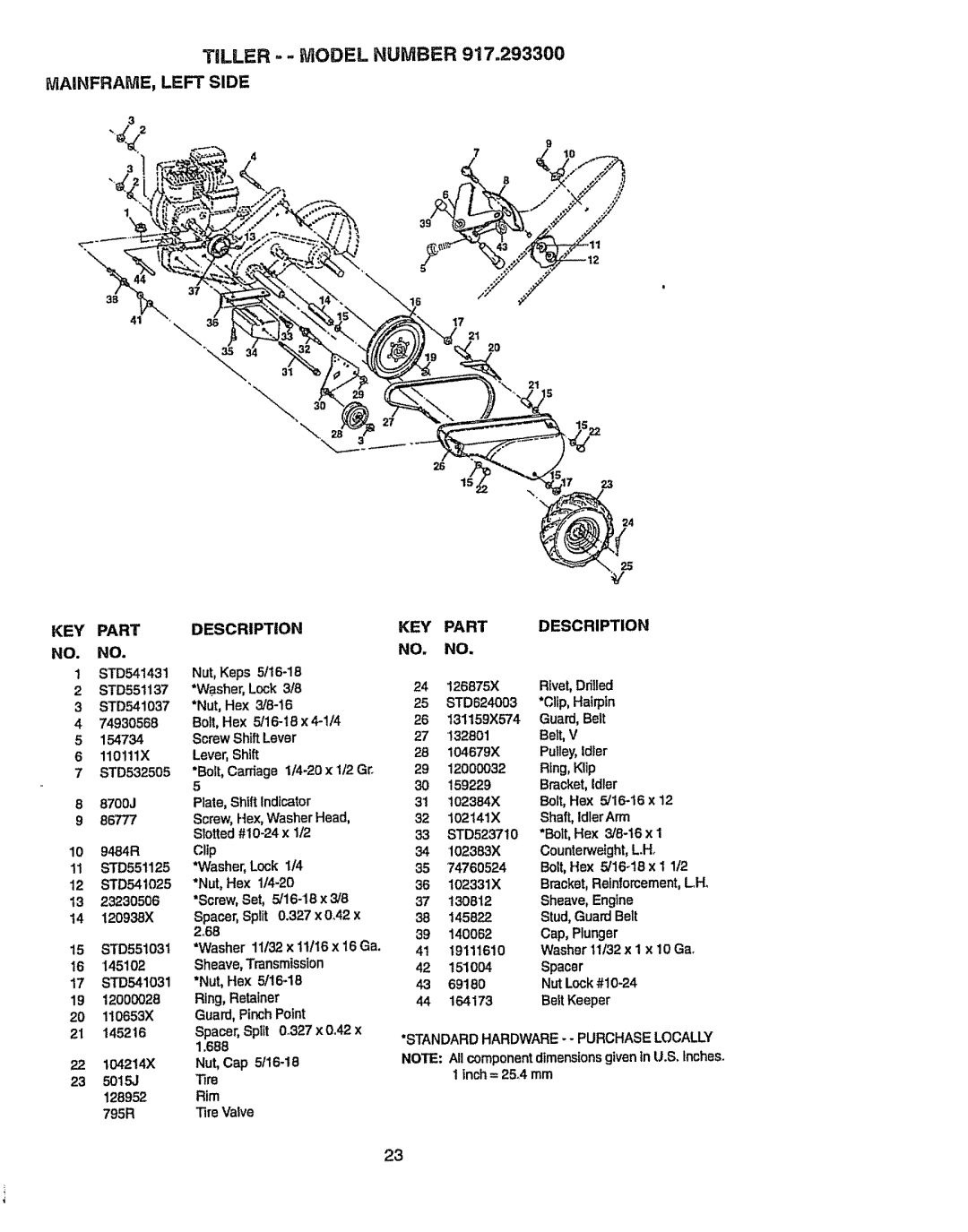 Craftsman 917.2933 owner manual Tiller - Model Humber, MAINFRAME, Left Side 