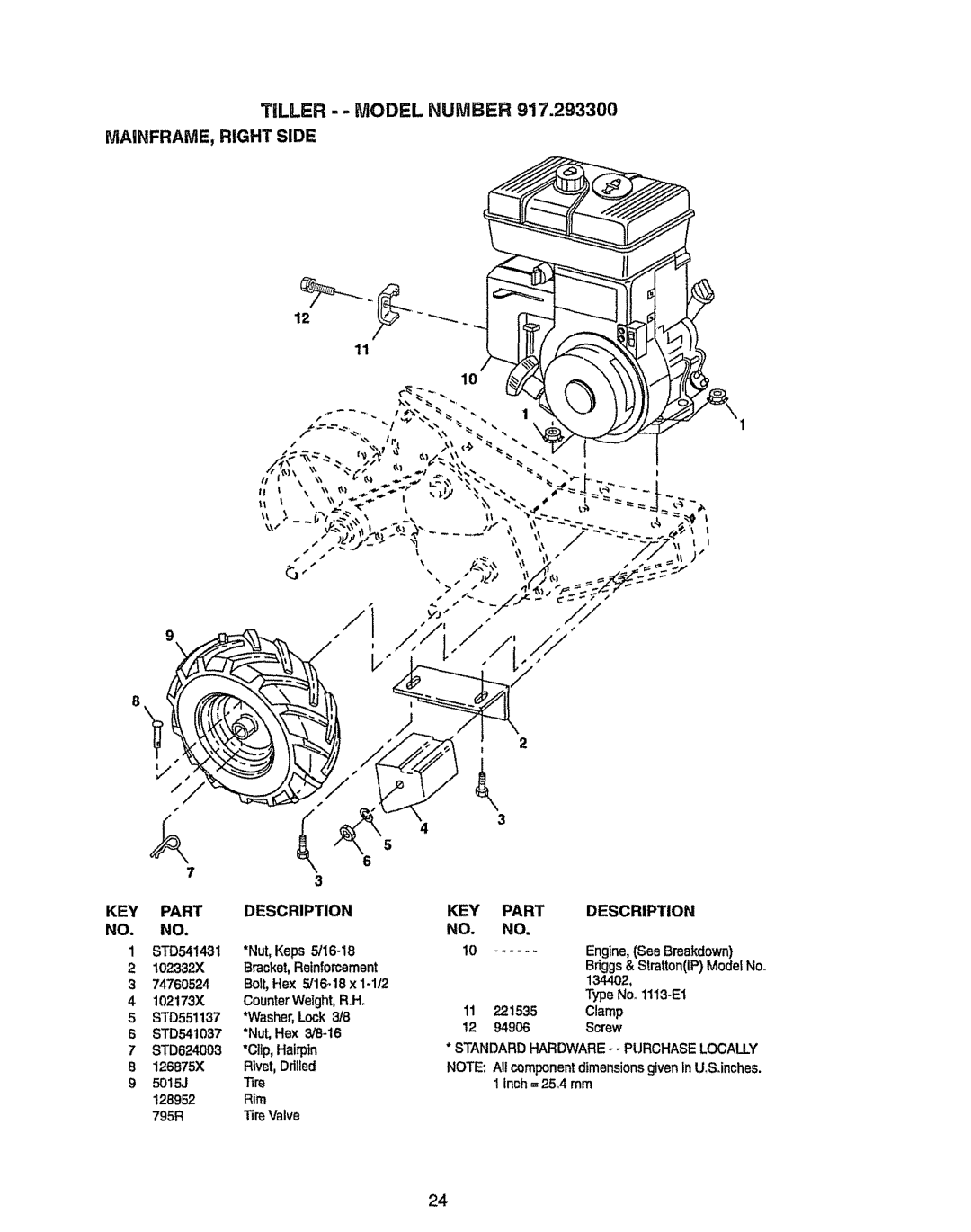 Craftsman 917.2933 owner manual Tiller .. Model Number, KEY Part Description 