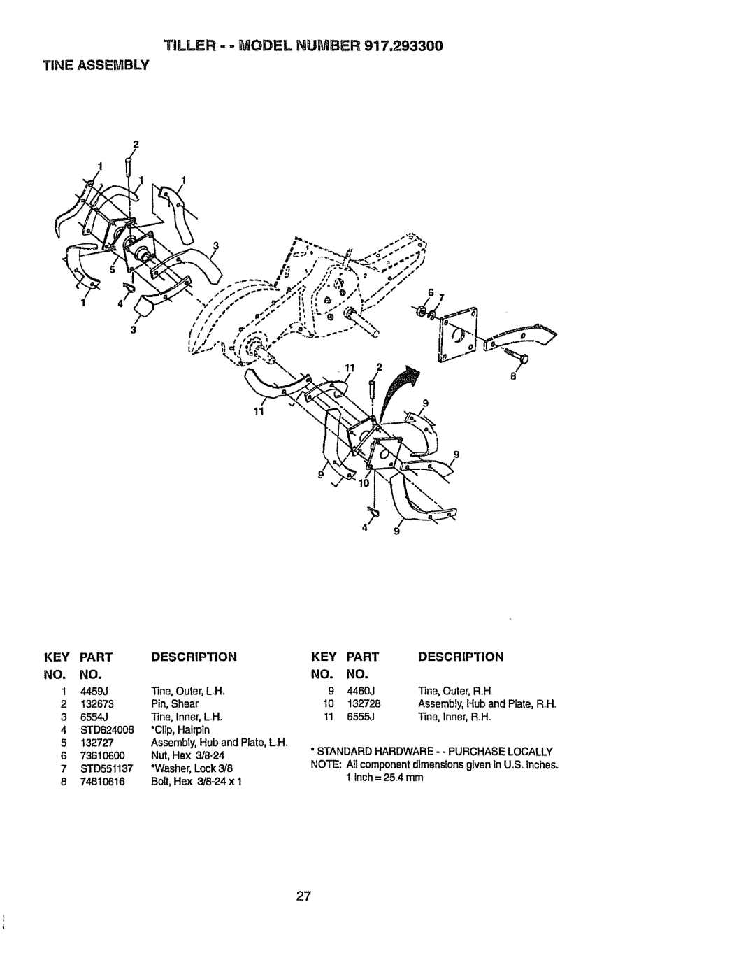 Craftsman 917.2933 owner manual Tiller - Model Number 917o293300, Tine Assembly 