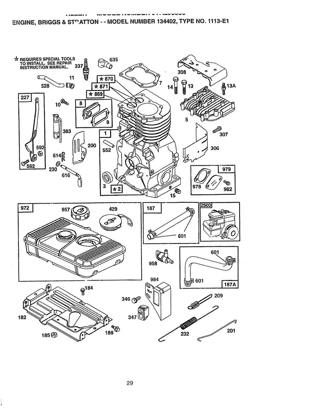 Craftsman 917.2933 owner manual ENGINE, Briggs & Statton - Model Number 134402, Type no -E1 