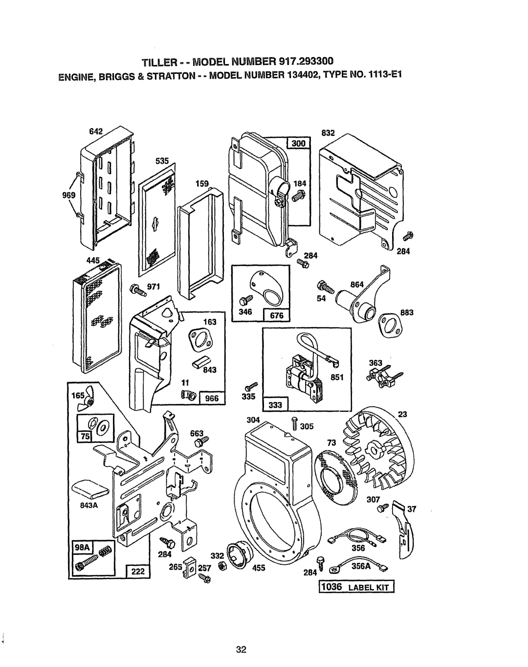 Craftsman 917.2933 owner manual ENGINE, Briggs & Stratton - Model Number 134402, Type no -E1 