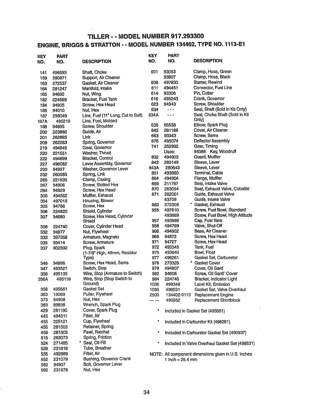 Craftsman 917.2933 owner manual Trller - Model Number, ENGINE, Briggs & Stratton - Model Number 134402, Type no -E1 