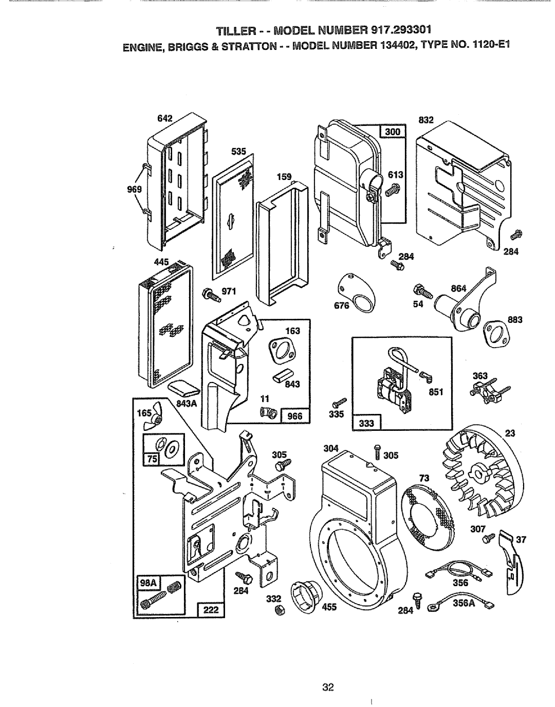 Craftsman 917.293301 owner manual ENGINE, Briggs & Stratton - Model Number 1302, Type no -E1 