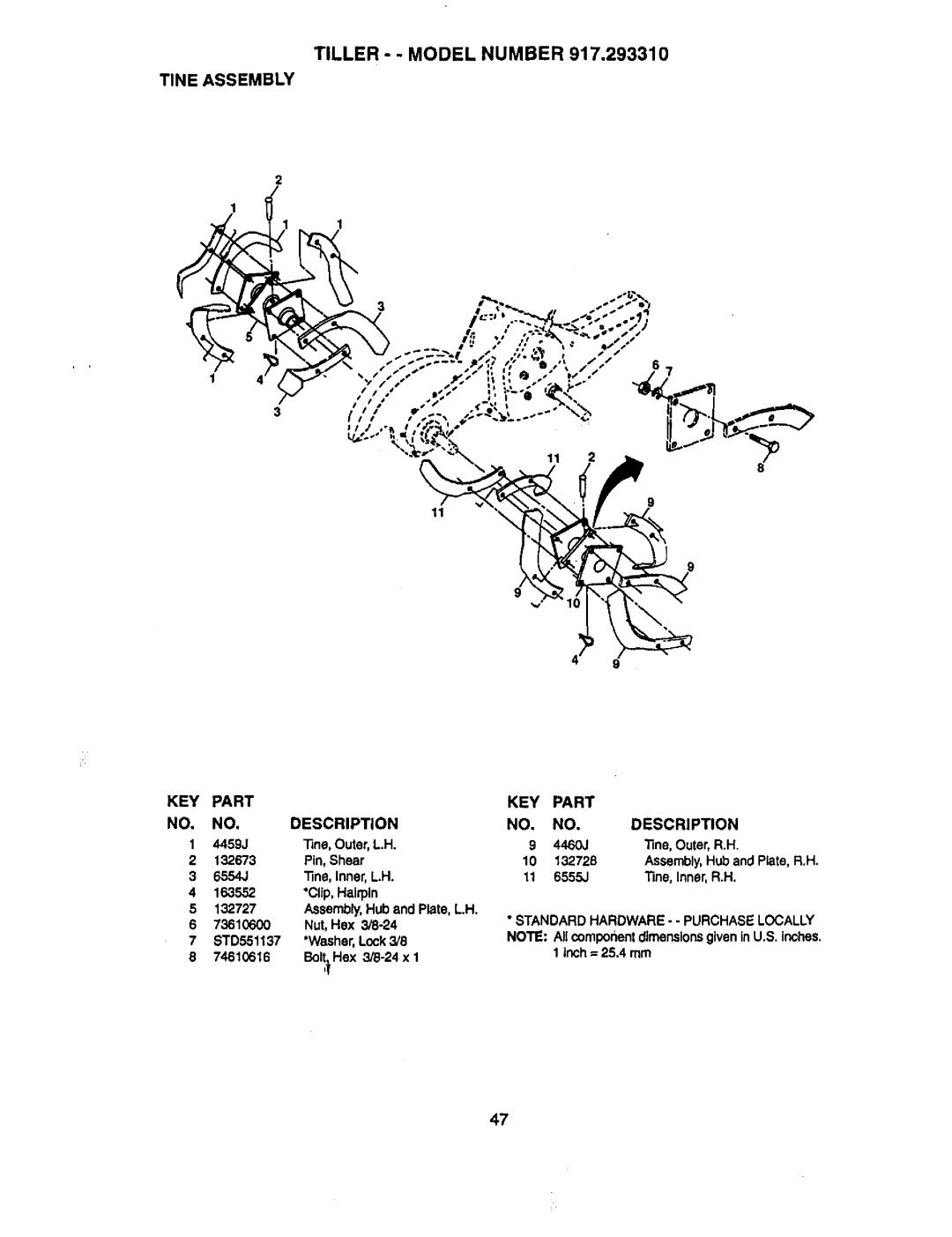 Craftsman 917.29331 owner manual Tine Assembly 