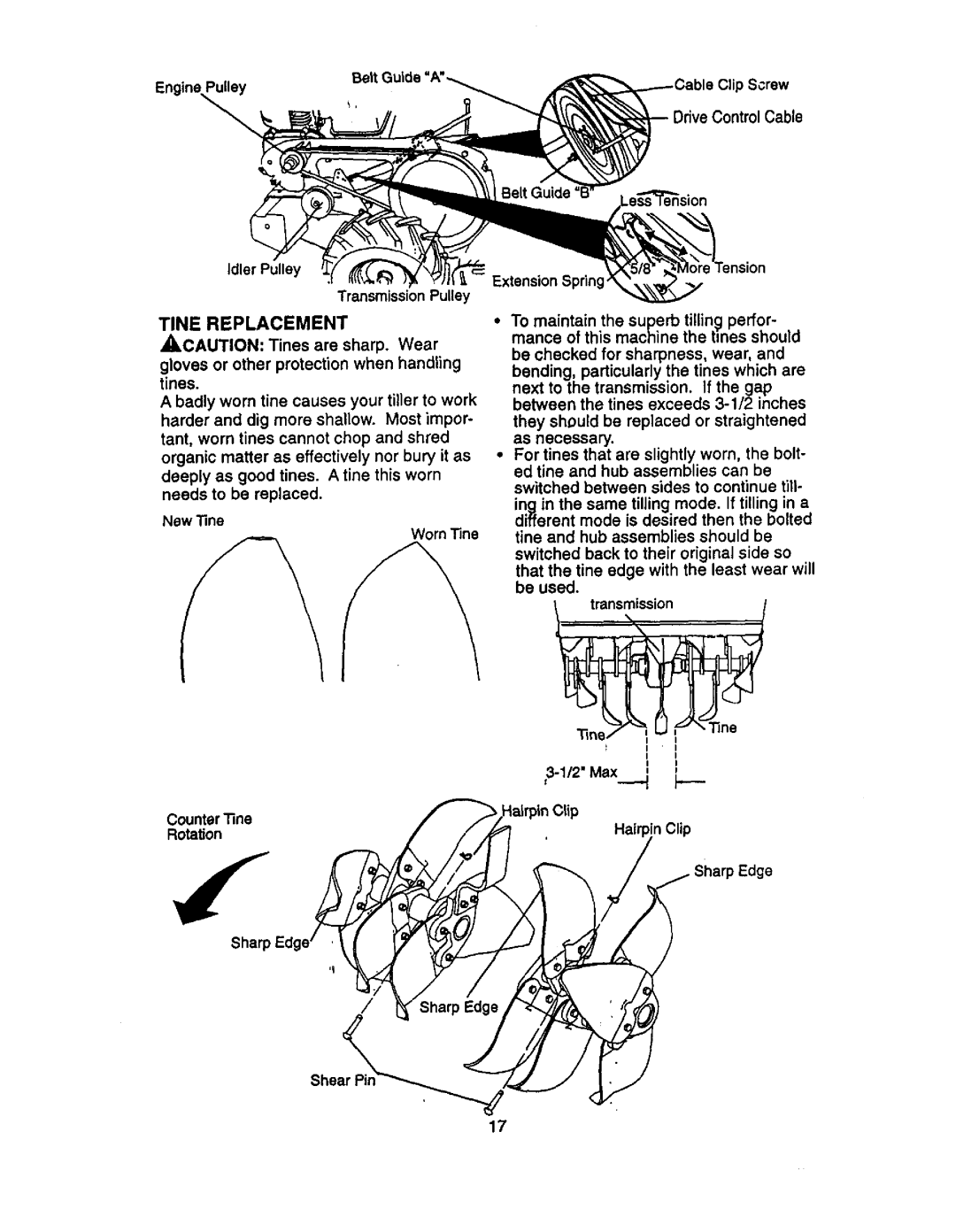 Craftsman 917.29332 owner manual Tine Replacement 