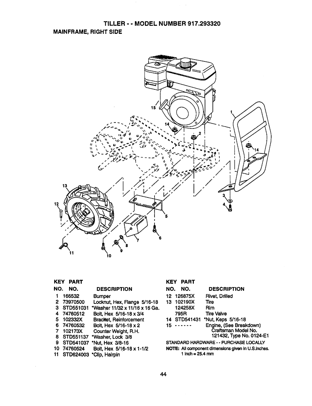 Craftsman 917.29332 owner manual MAINFRAME, Right Side, KEY Part Description, Standardhardware - Purchaselocally 