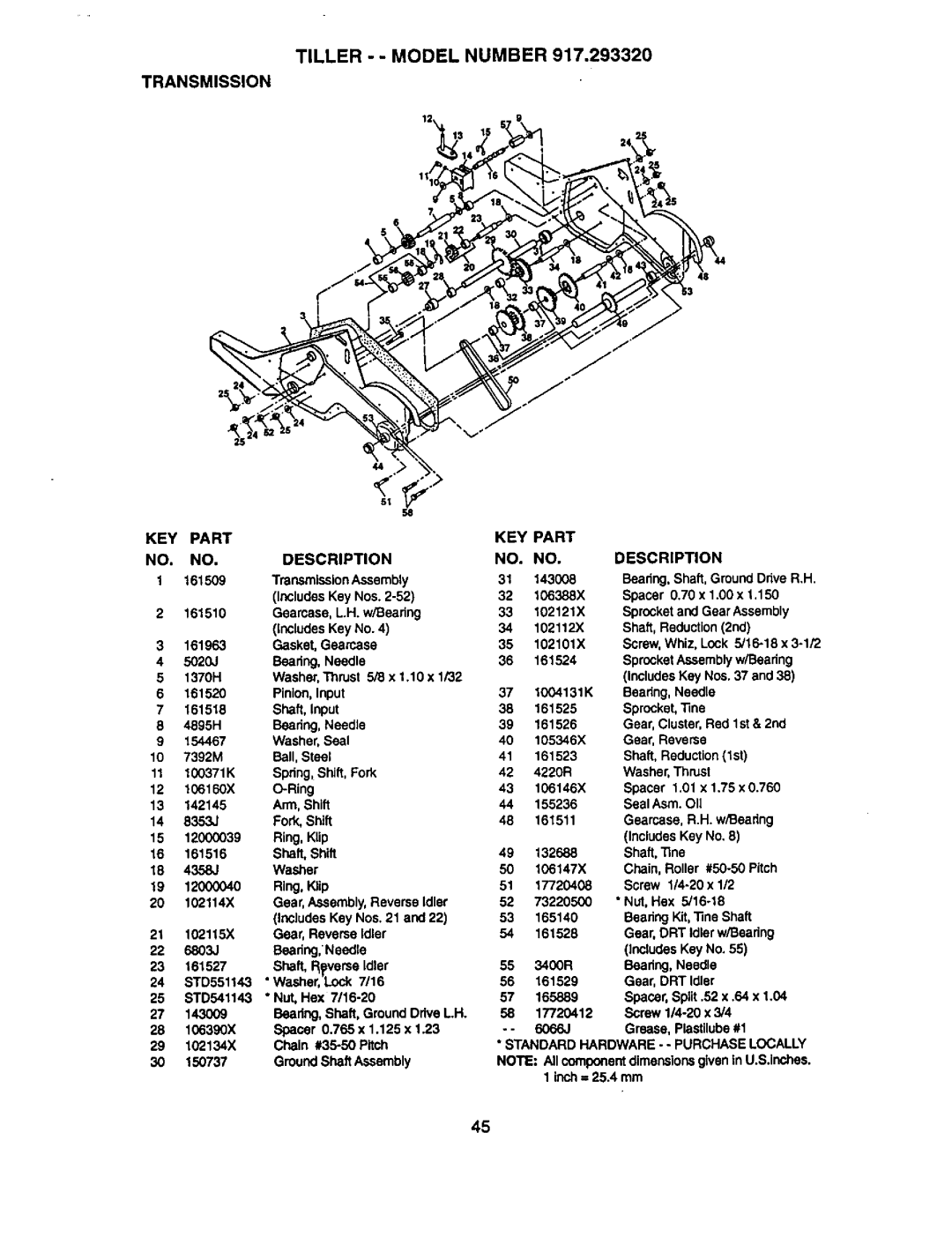 Craftsman 917.29332 owner manual Transmission, KEY Part NO. NO. Description 