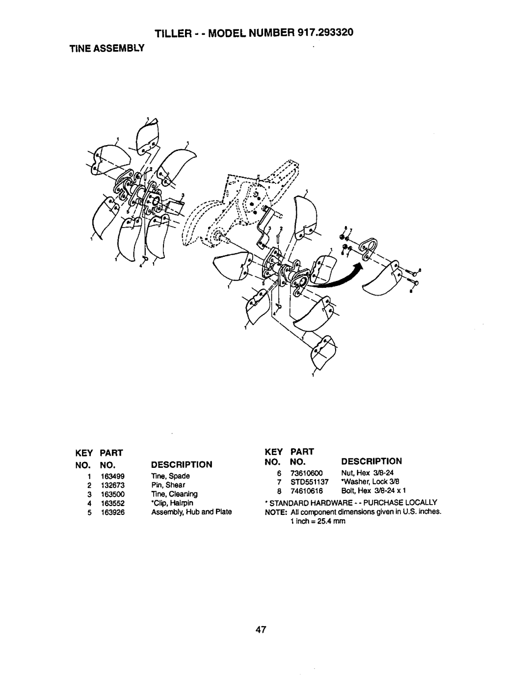 Craftsman 917.29332 owner manual Tine Assembly 