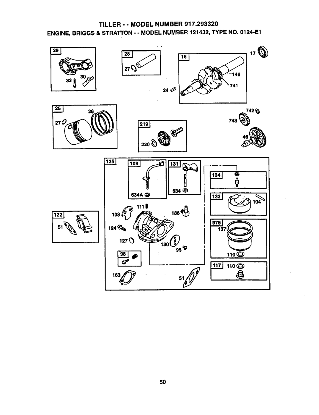 Craftsman 917.29332 owner manual ENGINE, Briggs & Stratton - Model Number 121432, Type no -E1 