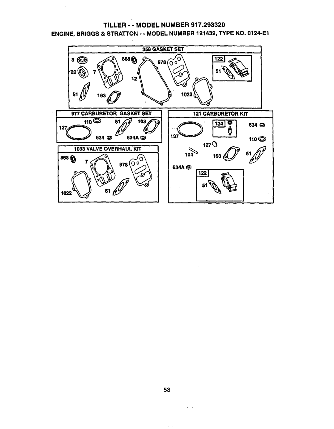 Craftsman 917.29332 owner manual 110, Gasket SET Carburetor Gasietset Carburetor KIT 