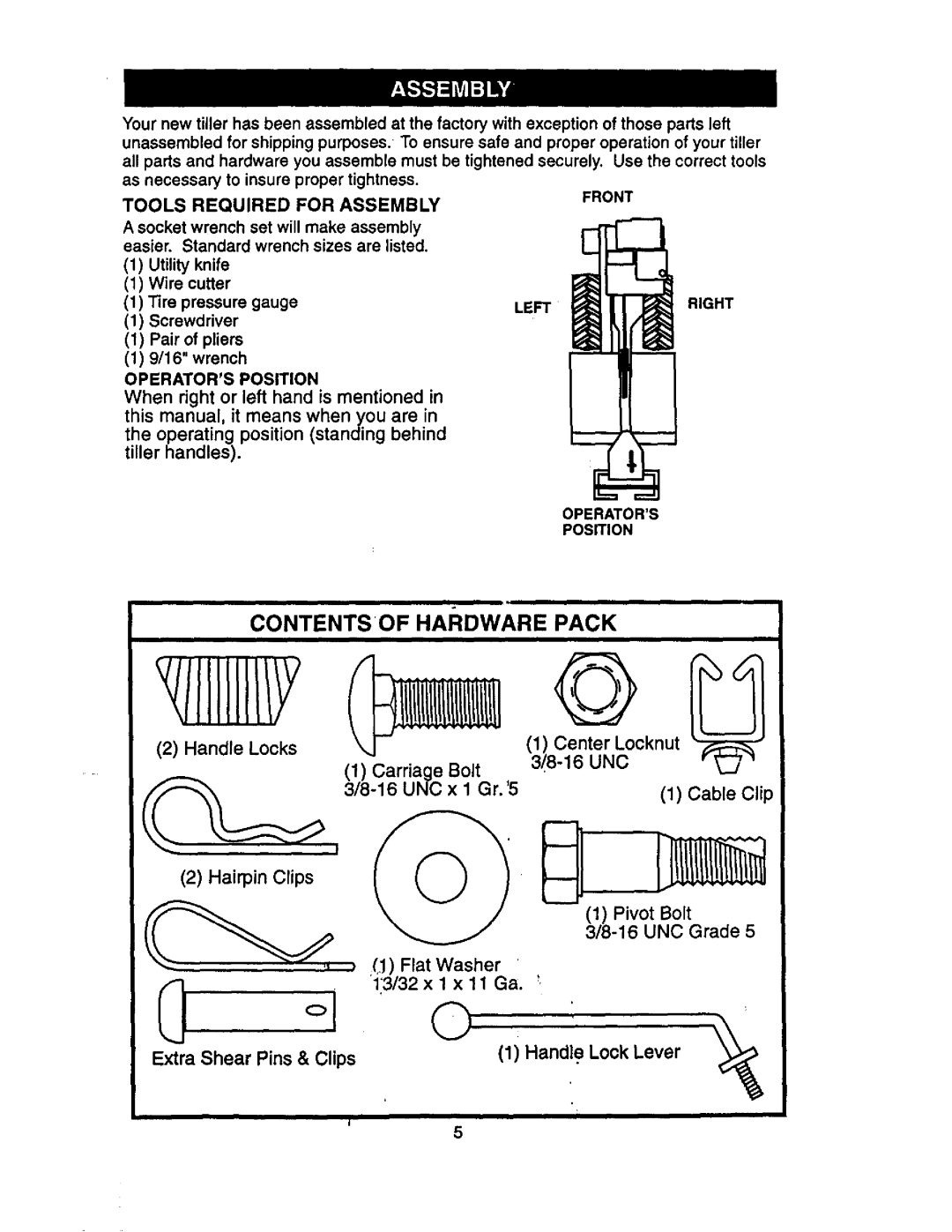 Craftsman 917.29332 owner manual Tools Required for Assembly, Operators Position, Front, Left Right 