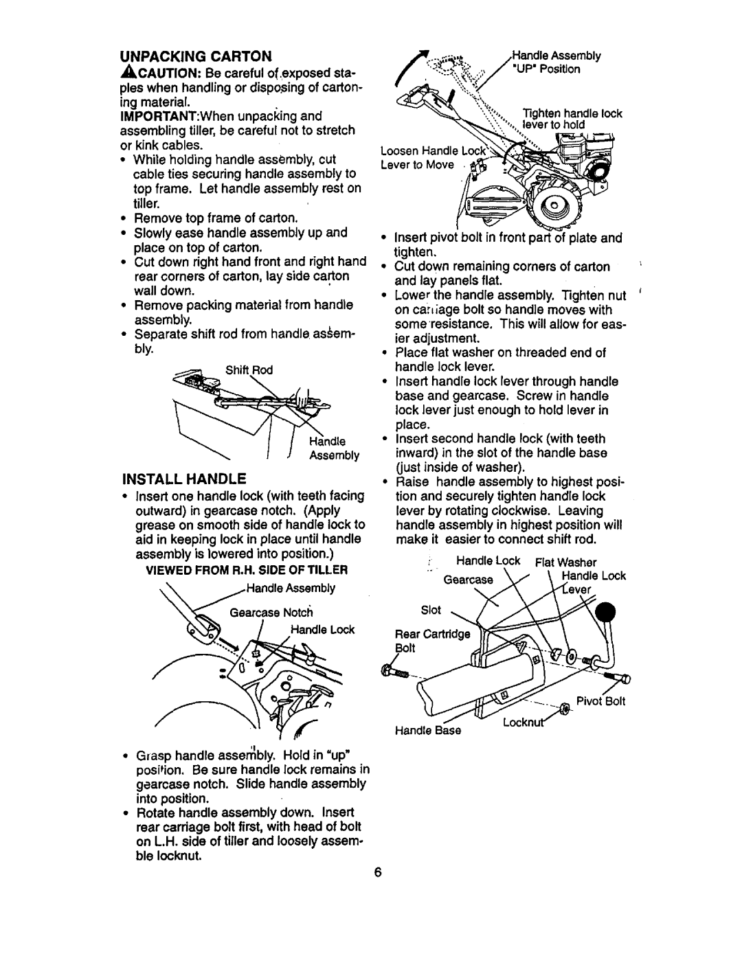 Craftsman 917.29332 owner manual Install Handle, Viewed from R,H. Side of Tiller 