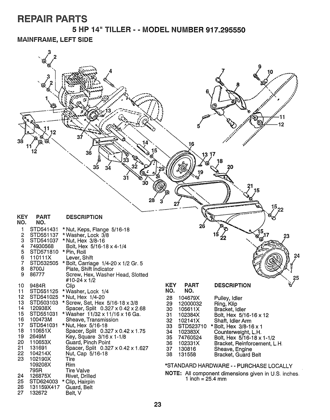 Craftsman 917.29555 manual MAINFRAME, Left Side, Nut, Keps, Flange 5/16-18 Washer, Lock 3/8 