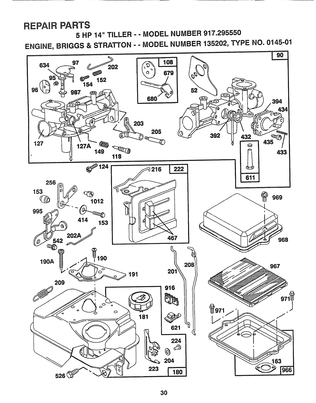 Craftsman 917.29555 manual 124, 191 916, 967, 621 526 