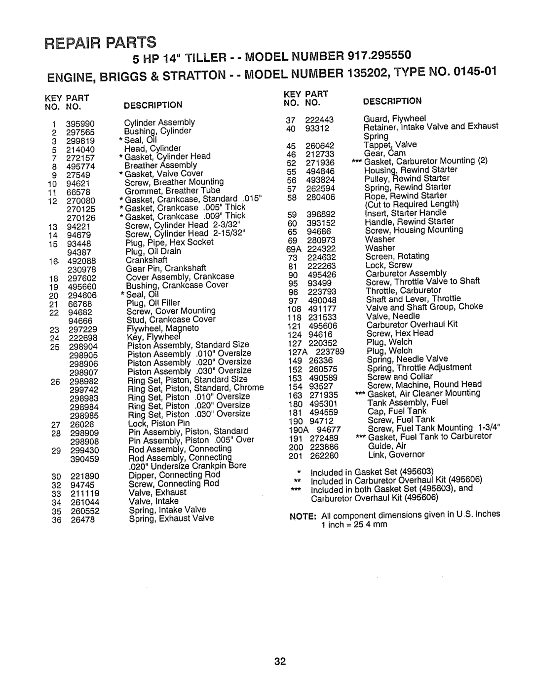 Craftsman 917.29555 manual Part Description KEY, Flywheel, Pulley 