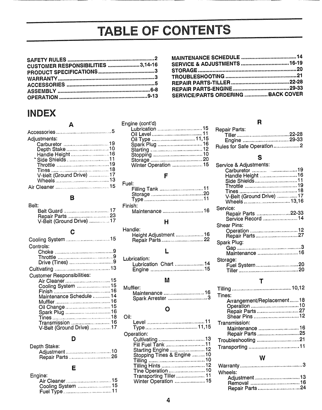 Craftsman 917.29555 manual Table of Contents 