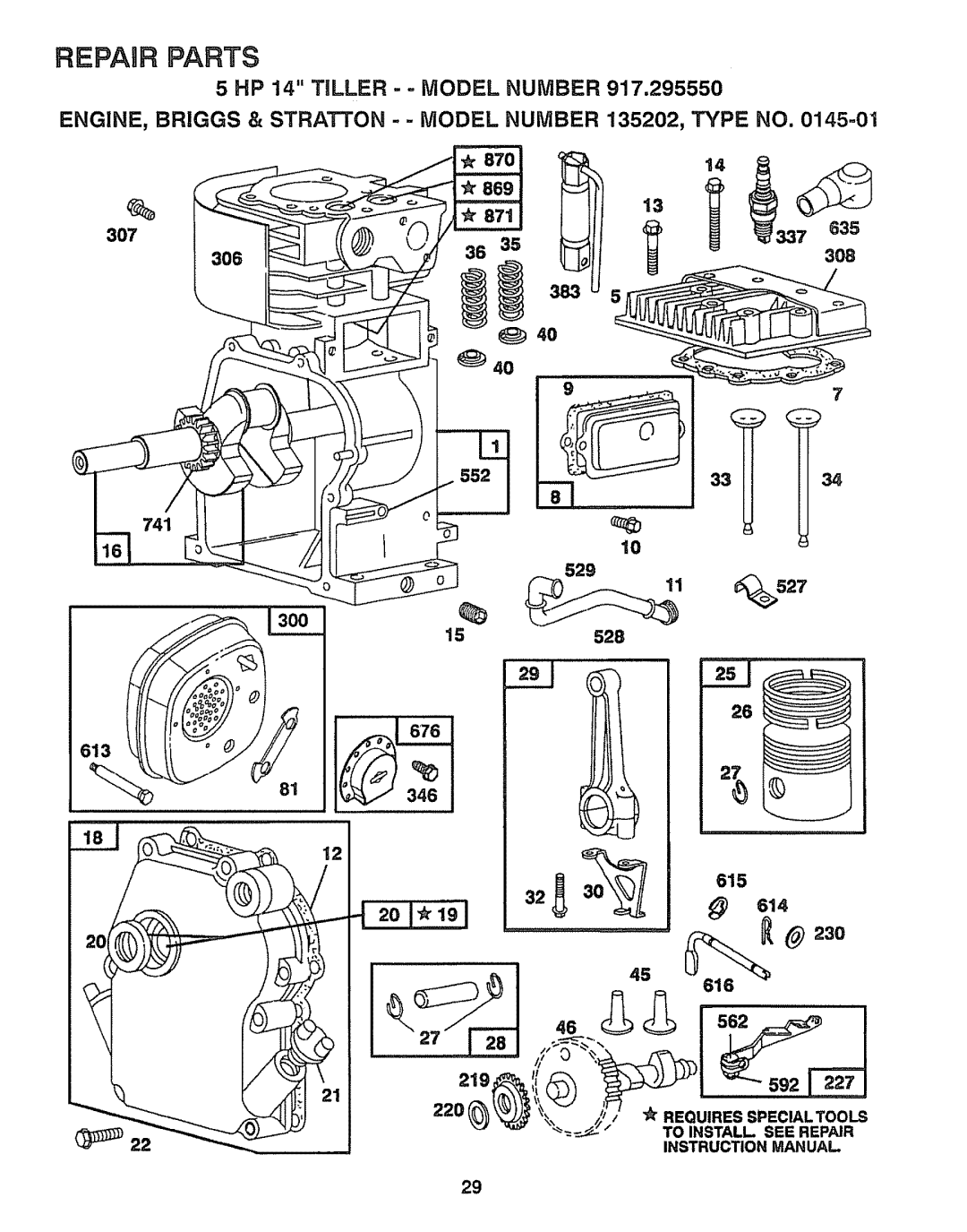 Craftsman 917.29555 manual 13oo, Repair Parts, 5 HP 14 TILLER - - MODEL NUMBER 