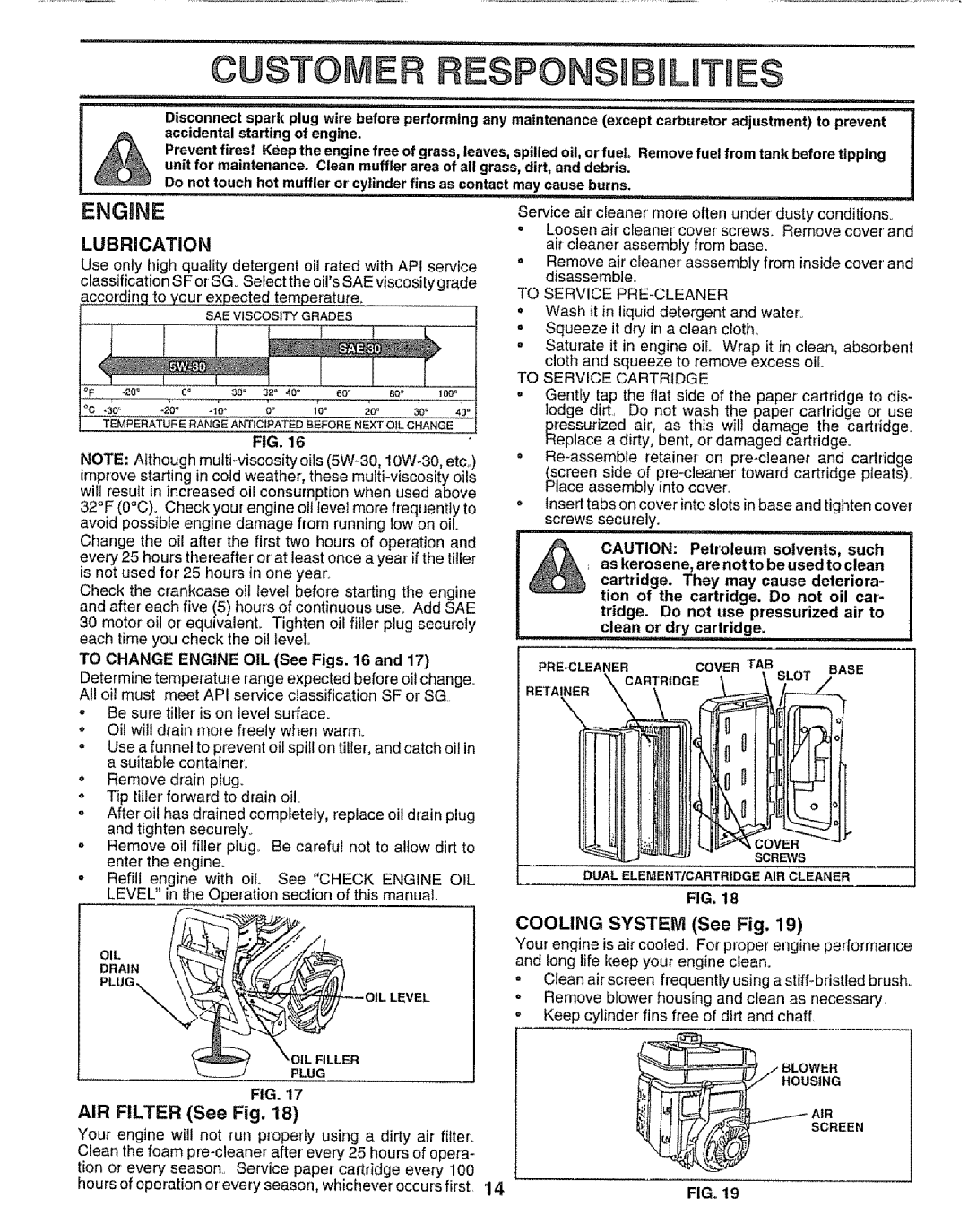 Craftsman 917.295651 manual Engine, Cooling System See Fig, AIR Filter See Fig 