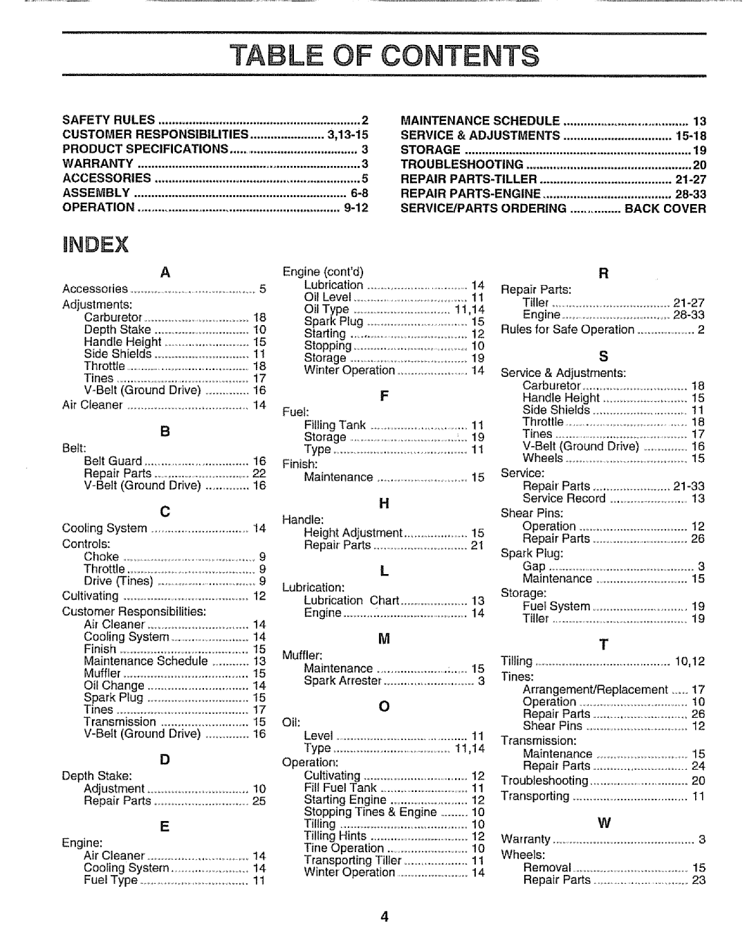 Craftsman 917.295651 manual Table of Contents 