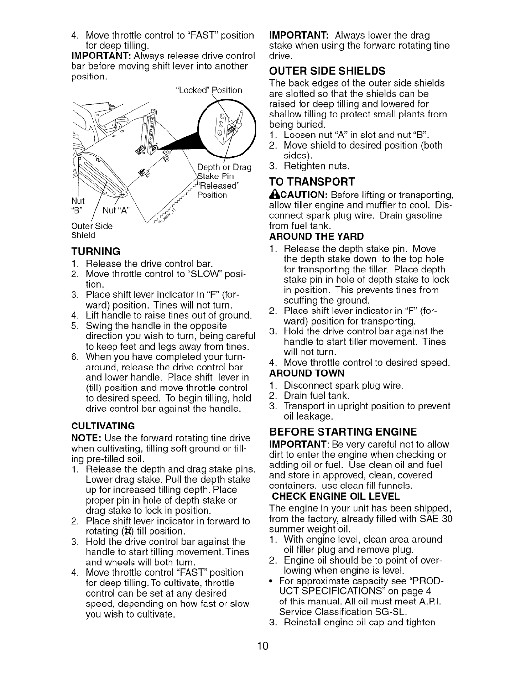 Craftsman 917.29604 owner manual Turning, To Transport, Before Starting Engine 