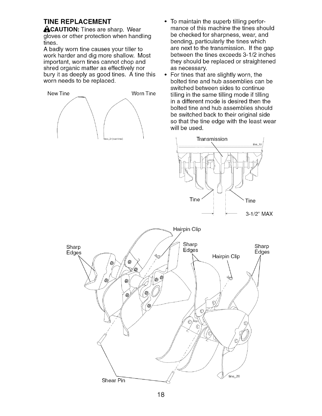 Craftsman 917.29604 owner manual Tine Replacement 