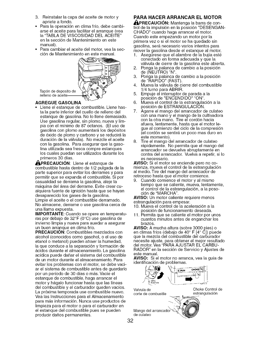 Craftsman 917.29604 owner manual Agregue Gasolina, Para Hacer Arrancar EL Motor 