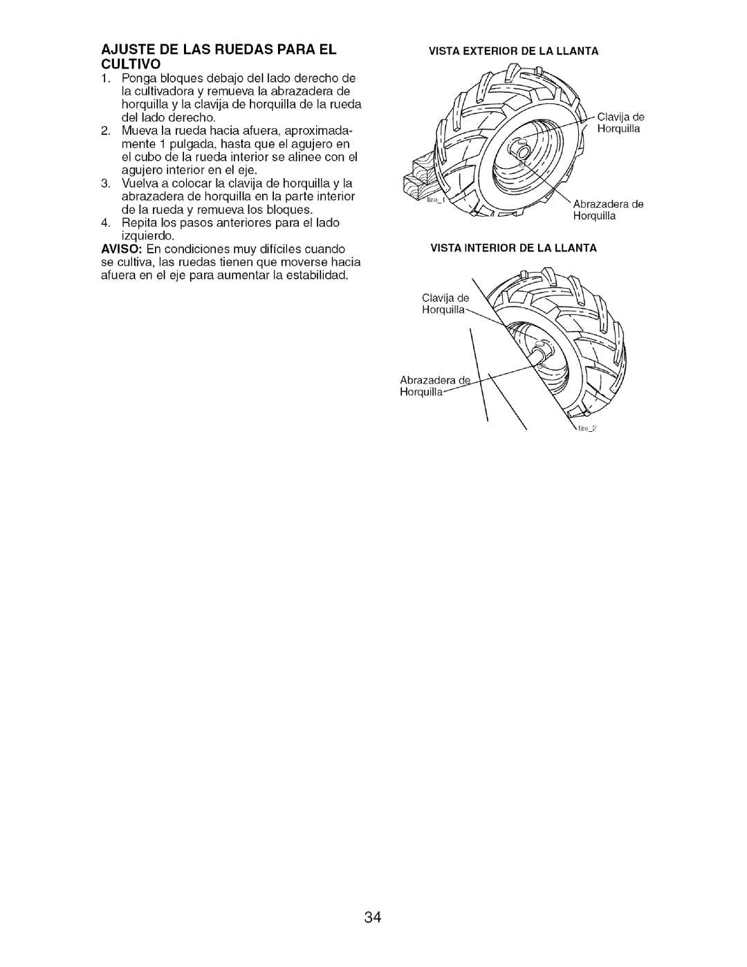 Craftsman 917.29604 owner manual Ajuste DE LAS Ruedas Para EL Cultivo, Vista Exterior DE LA Llanta 