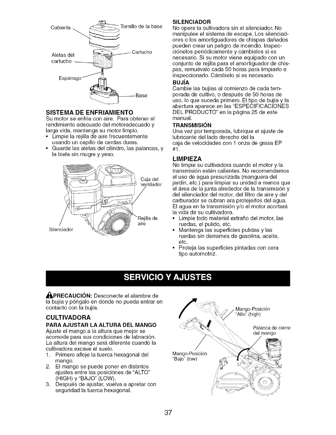 Craftsman 917.29604 Sistema DE Enfriamiento, Buja, Transmision, Limpieza, Cultivadora Para Ajustar LA Altura DEL Mango 