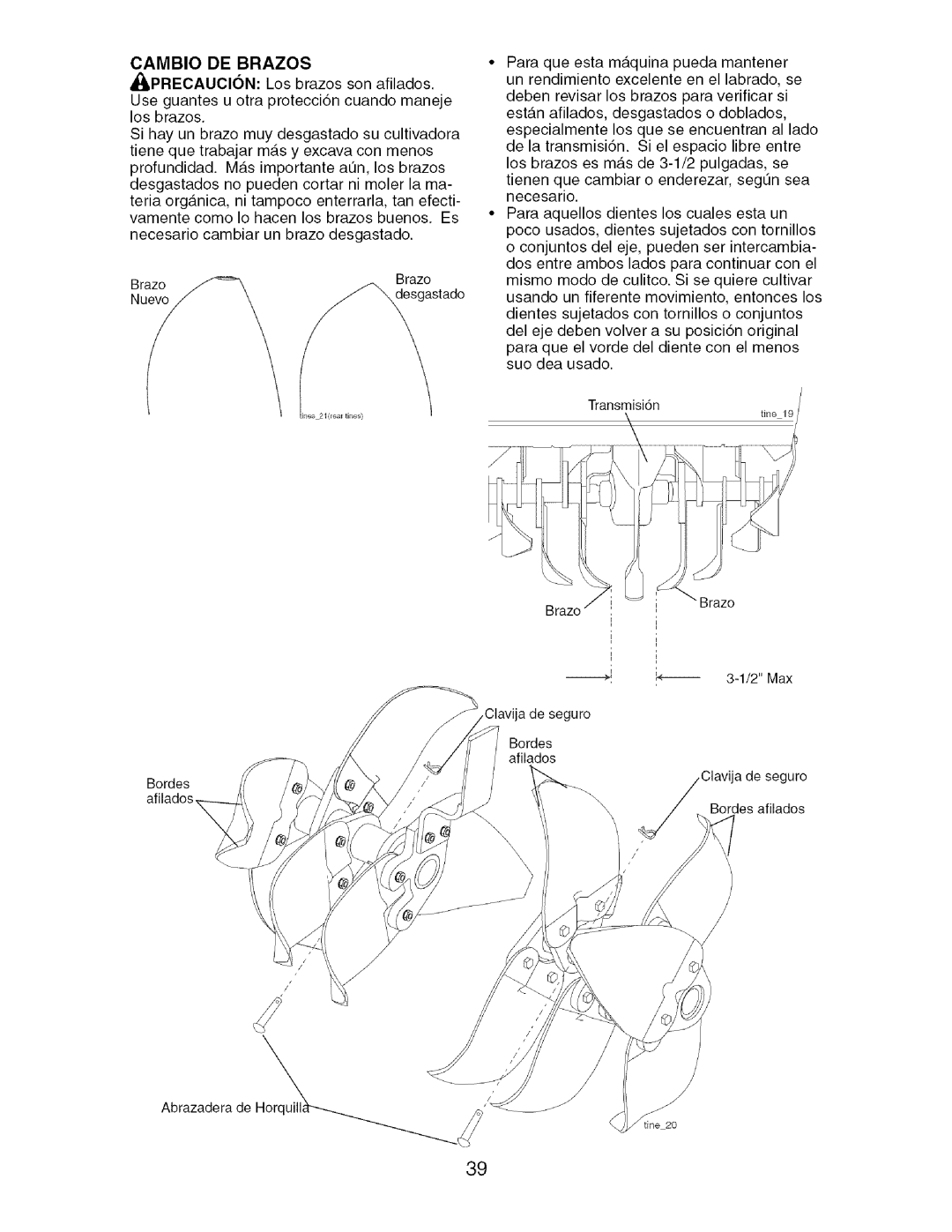 Craftsman 917.29604 owner manual Cambio DE Brazos 