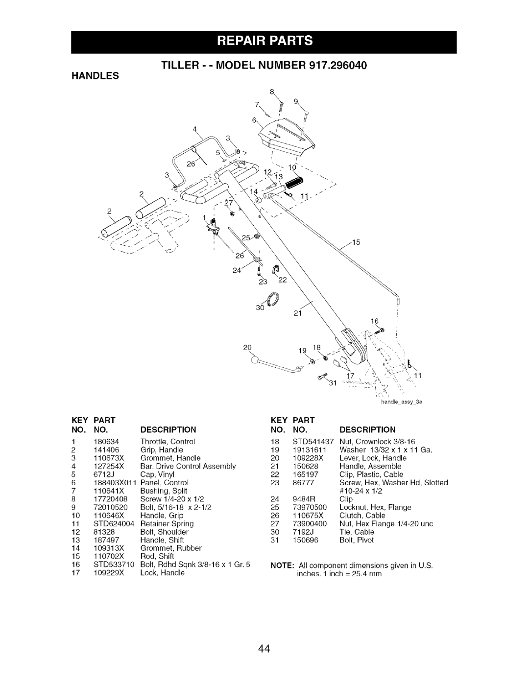 Craftsman 917.29604 owner manual Handles, Key 