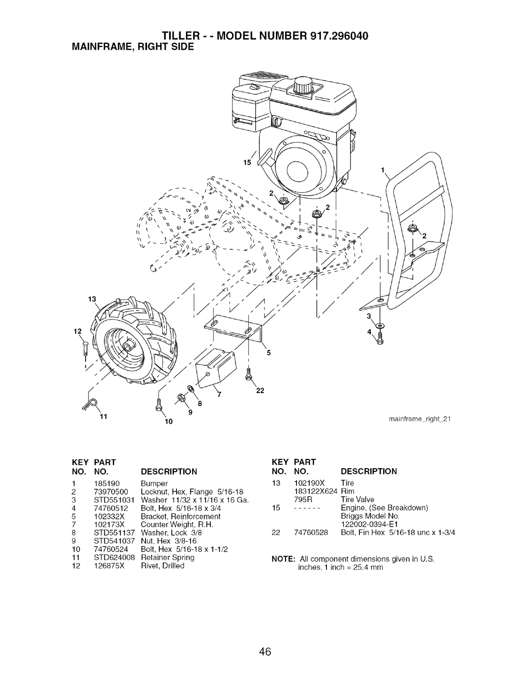 Craftsman 917.29604 owner manual MAINFRAME, Right Side, KEY Part Description 