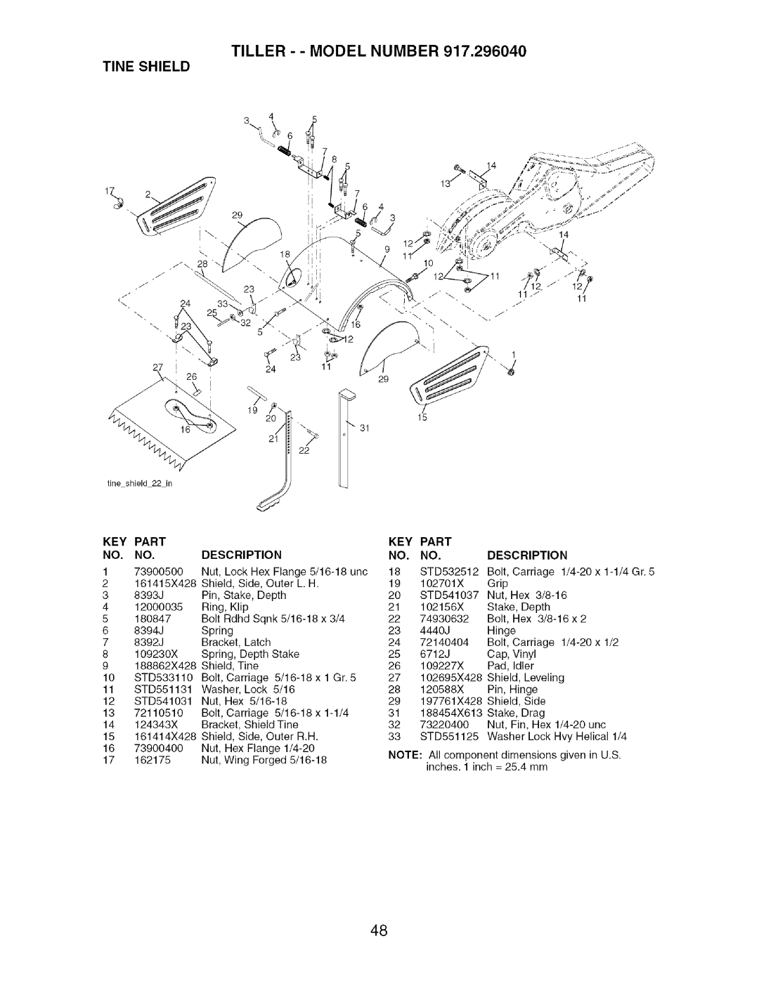 Craftsman 917.29604 owner manual Tine Shield 