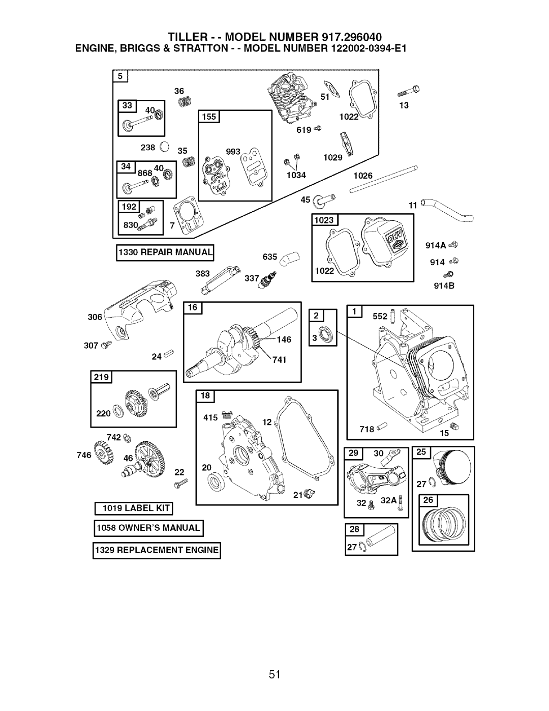 Craftsman 917.29604 owner manual 418684%1034, 11019LABEL KIT Replacement Engine 