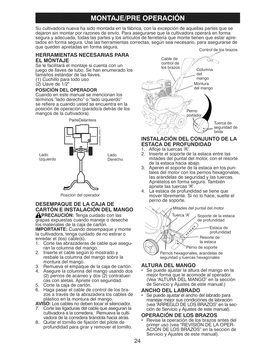 Craftsman 917.29921 Herraiviientas Necesarias Para EL Montaje, Desempaque DE LA Caja DE Carton E Instalacin DEL Mango 