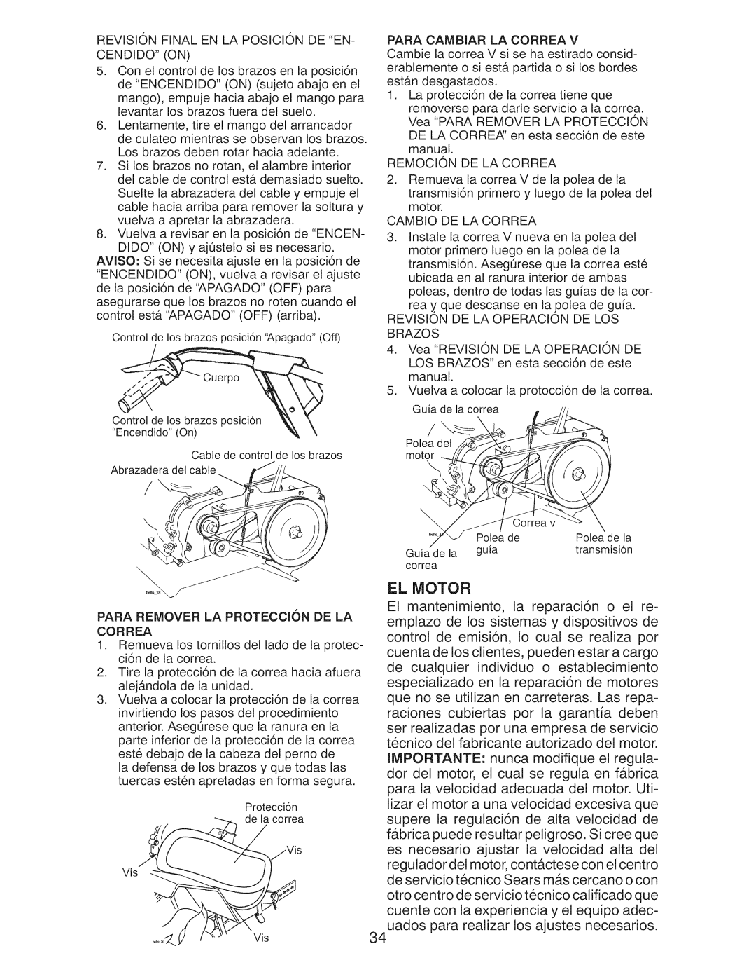 Craftsman 917.29921 owner manual REVISIONFINALENLAPOSICIONDEEN- Cendidoon, Para Cambiar LA Correa, Remocion DE LA Correa 