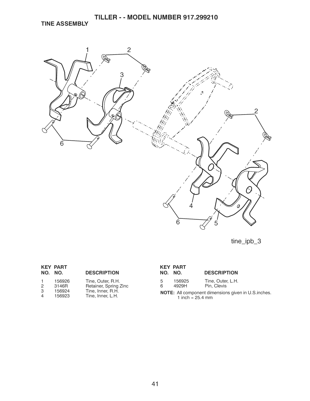 Craftsman 917.29921 owner manual Tiller - Model Number, Tine Assembly 