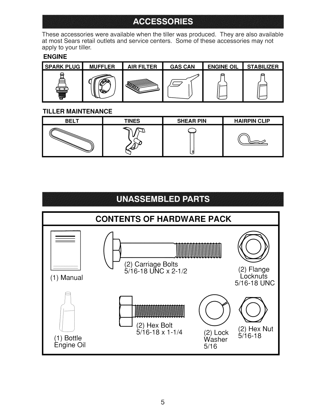 Craftsman 917.29921 owner manual Contents of Hardware Pack 