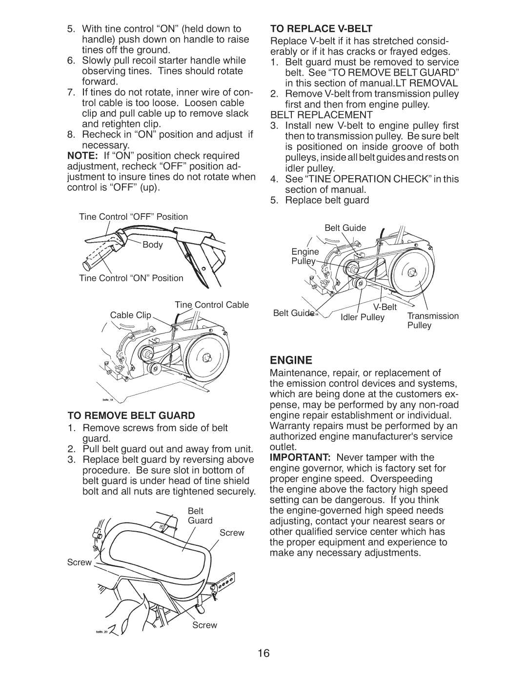 Craftsman 917.29921 owner manual Engine, Recheck in ON position and adjust if necessary 