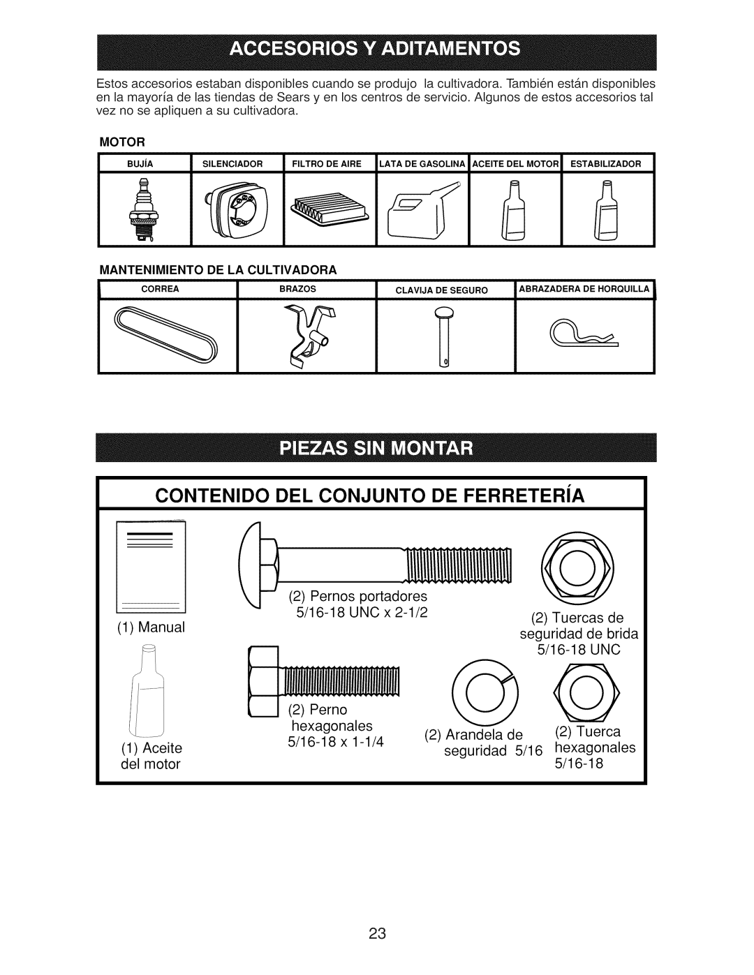 Craftsman 917.29921 owner manual Contenido Del Conjunto De Ferreteria 