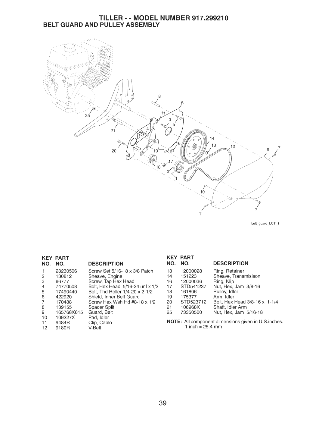 Craftsman 917.29921 owner manual Tiller - - Model Number, Belt Guard And Pulley Assembly, Part 
