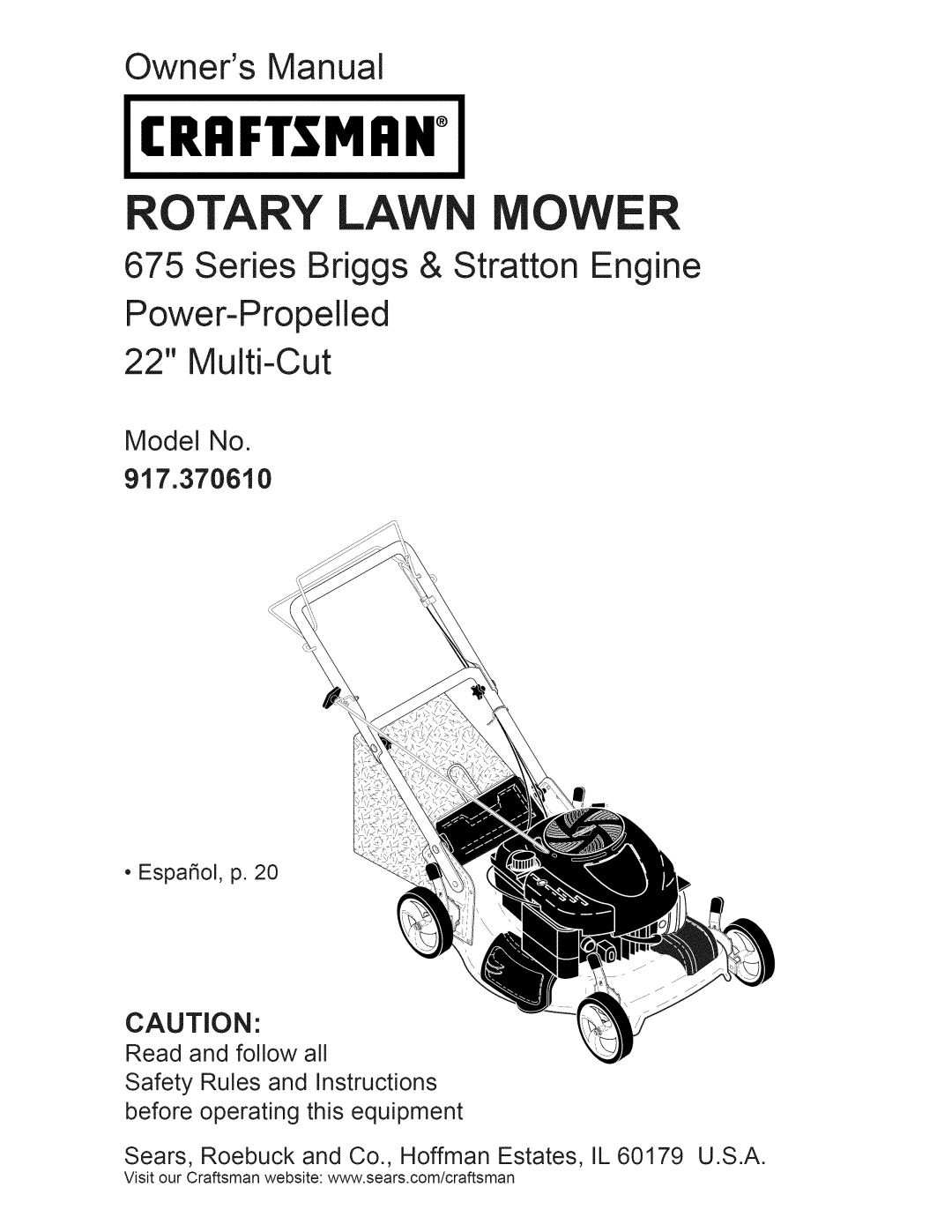 Craftsman 917.370610 owner manual Rrftsmrn 