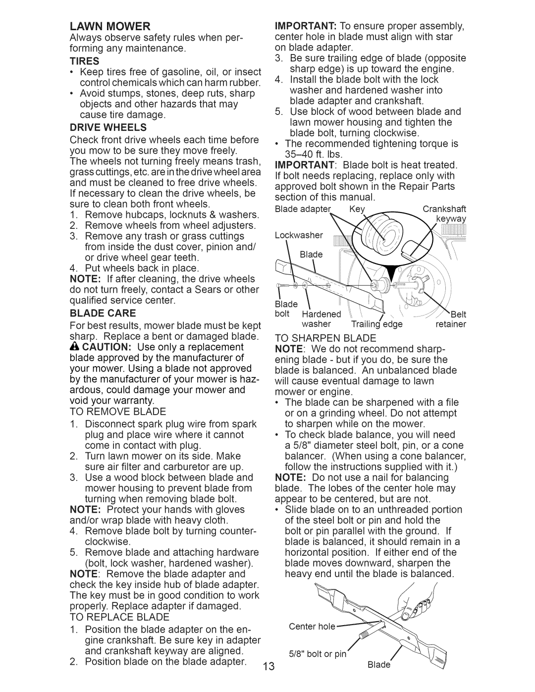 Craftsman 917.370610 owner manual Lawn Mower, Drive Wheels 