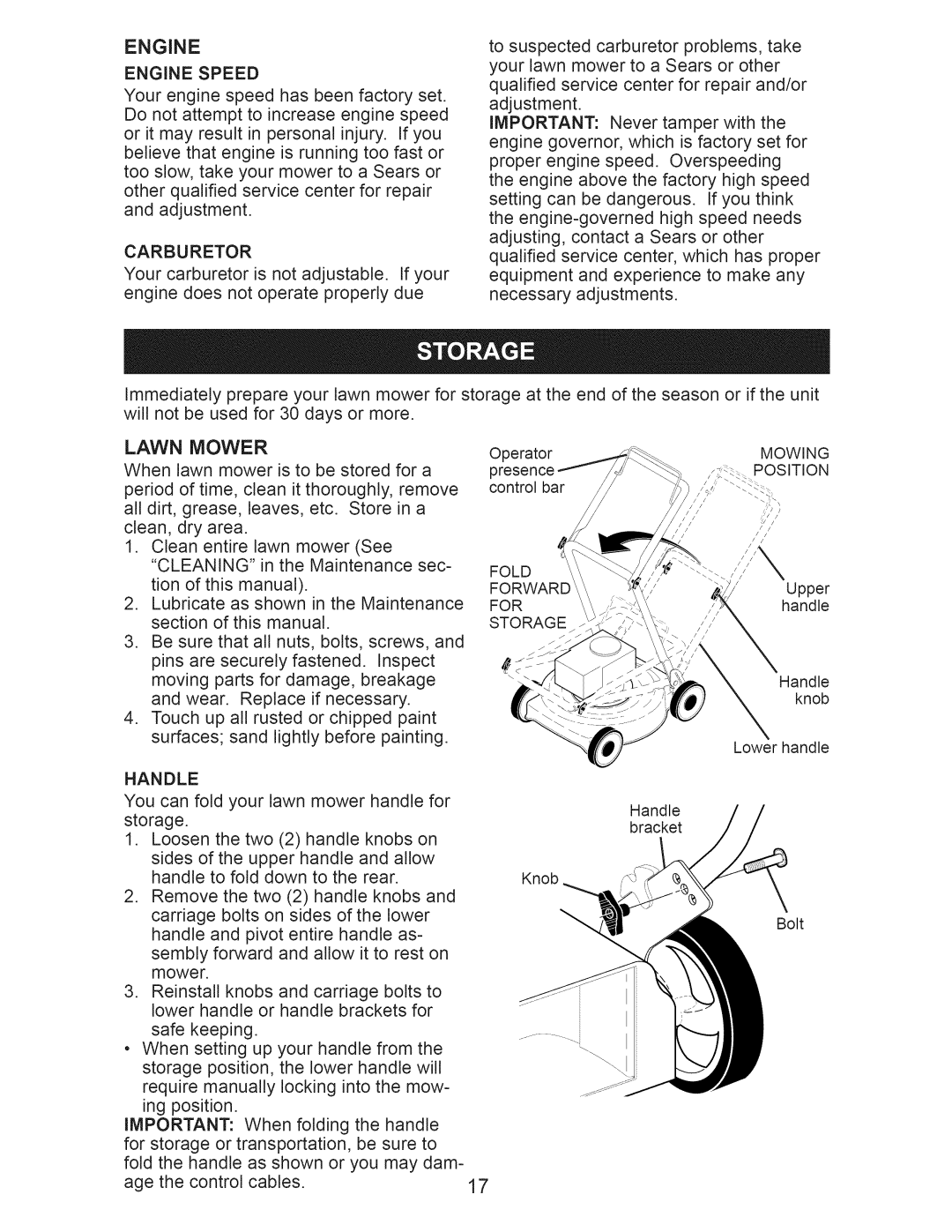 Craftsman 917.370610 owner manual Engine, Lawn Mower, Carburetor, Handle 